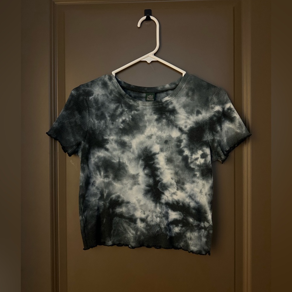 Wild Fable Waffle Woven Black and White Tie Dye Crop Top, Size M